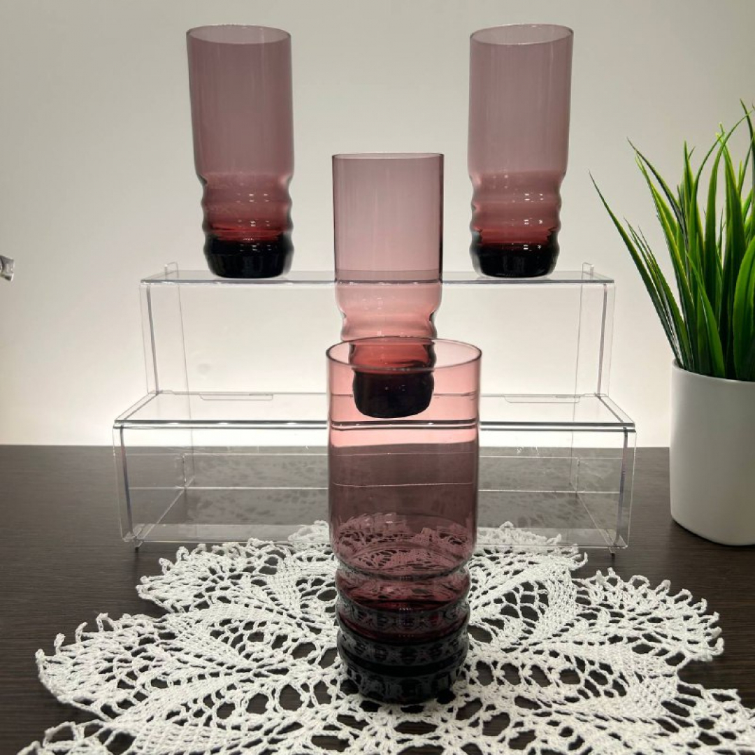 Стаканы Стрыйского СЗ. Марганцевое стекло с фактурой! Редкие! Цена за 4шт. Картинка 1